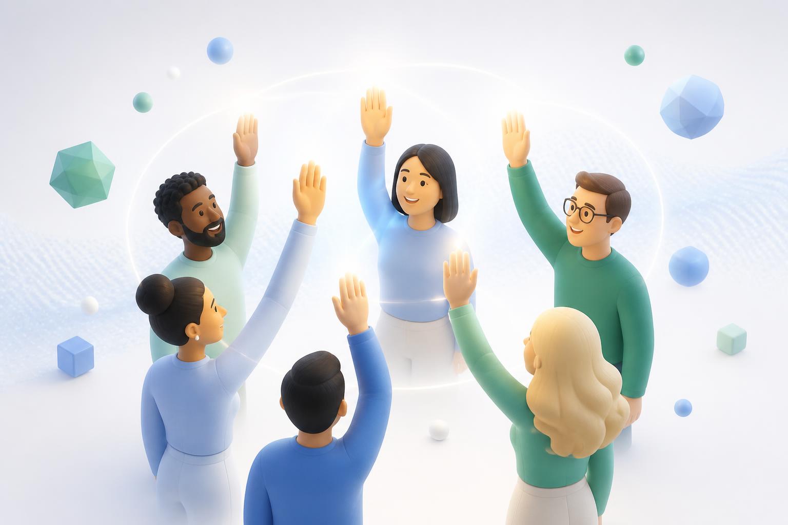 Diverse community of people helping each other